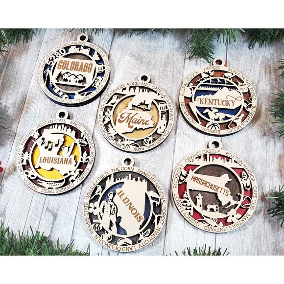State Ornaments Wooden Gift USA Souvenirs Christmas Tree Decoration For Traveler - Picture 5 of 12